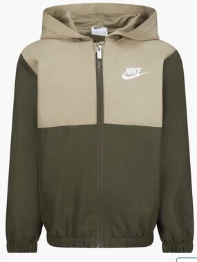 Nike Color-Block Hooded Zip Jacket in Olive Green and Tan